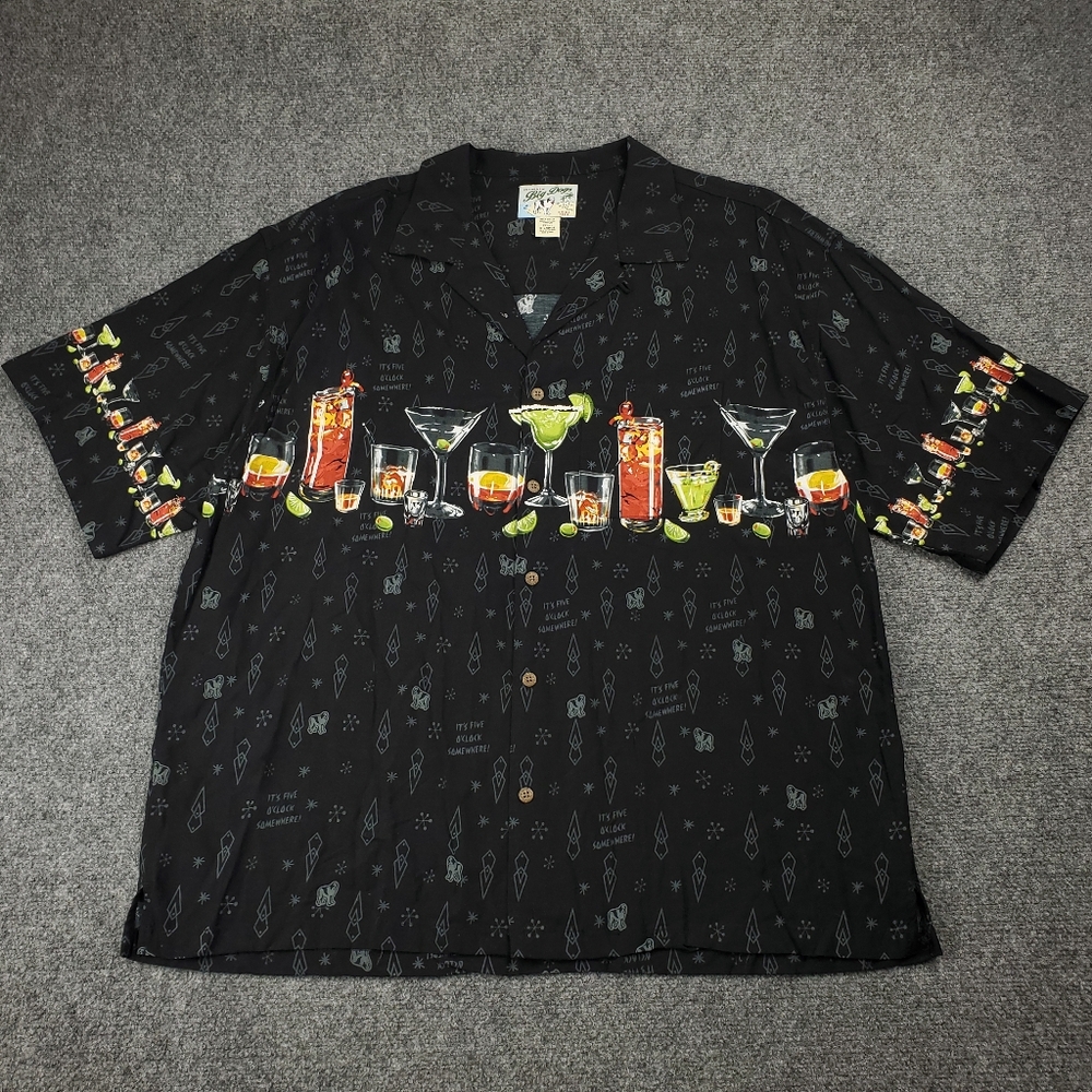 Vintage 90s Big Dogs Hawaiian Shirt XL Cocktail Print Five Oclock All Over Camp